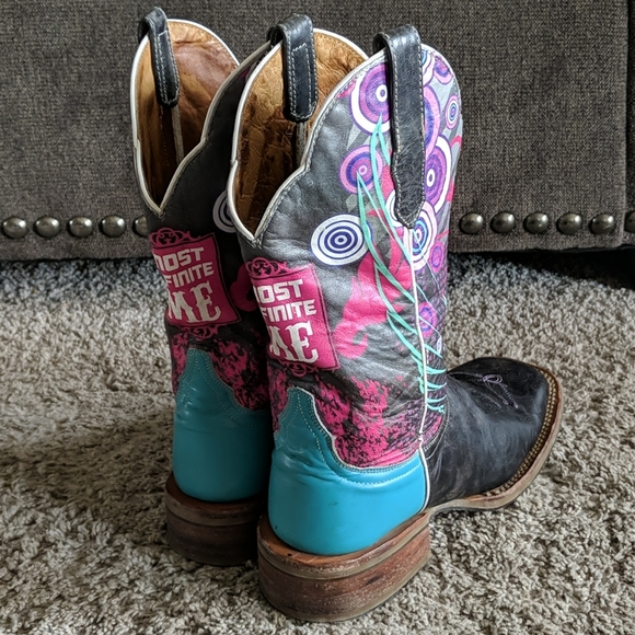 CINCH Edge "QUEENISM" black marbled leather cowgirl western boots square toe sz7 - Picture 5 of 16